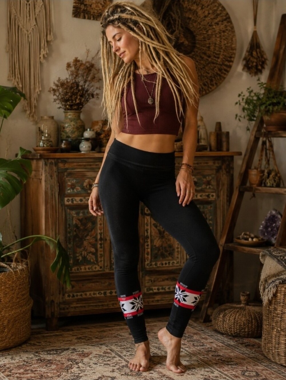 4/$15 Victoria’s Secret PINK Y2K Black Yoga Leggings Snowflake Ankle M